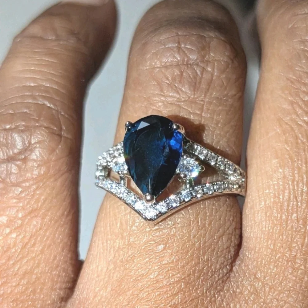 14K White Gold Plated 2Ct Pear Cut Lab-Created Tanzanite Engagement Women Ring
